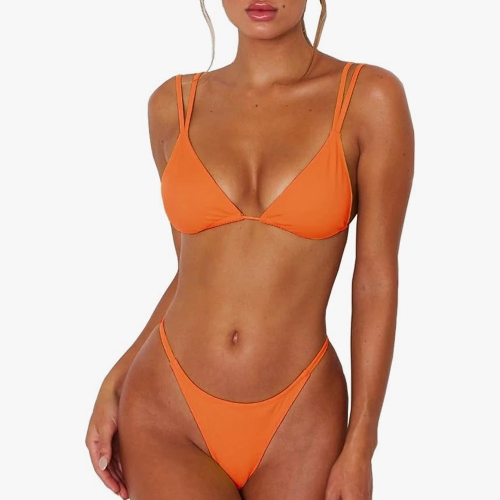 Two Piece Thong Bikini, Size Small, Bright Orange